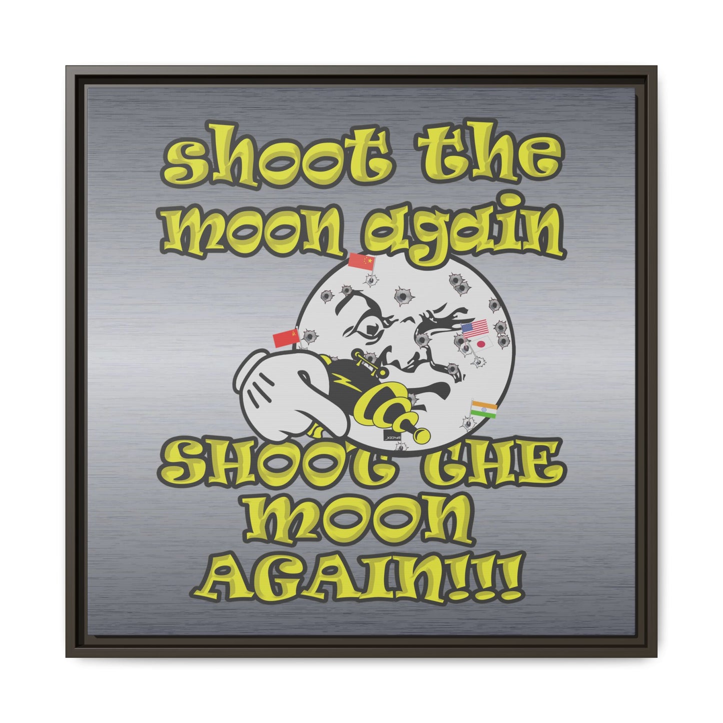 shoot the moon again - framed canvas art (brushed nickel)