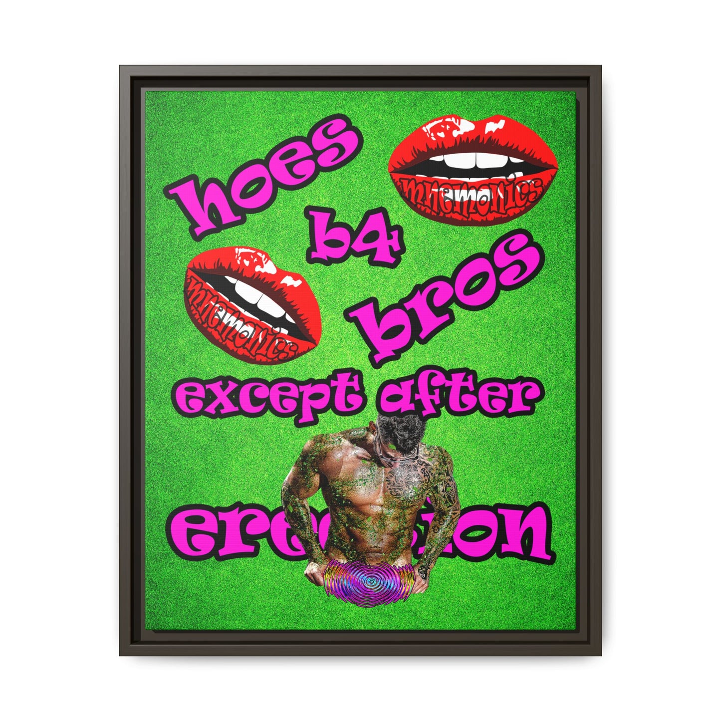 hoes b4 bros - framed canvas art (green turf)