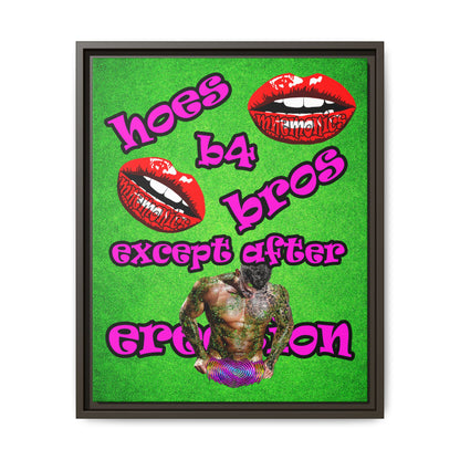 hoes b4 bros - framed canvas art (green turf)