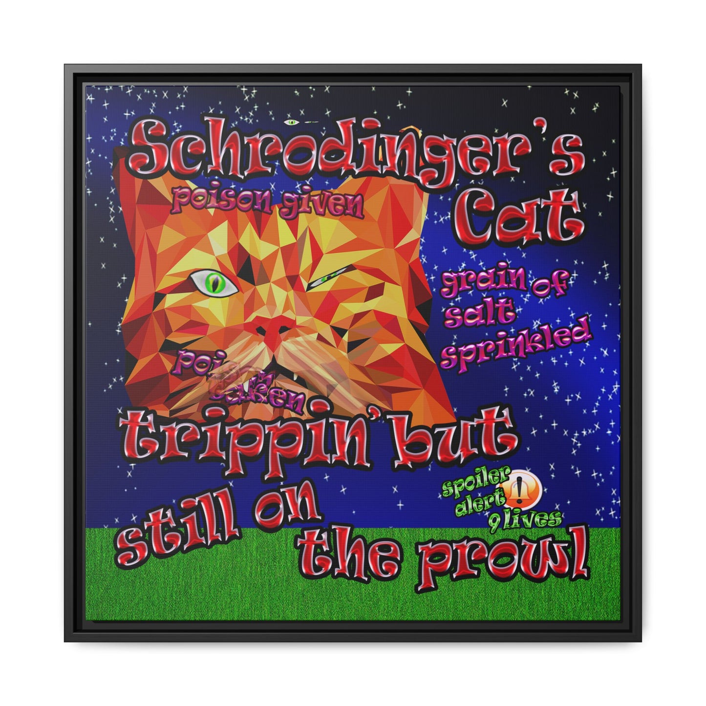 schrodinger's cat - framed canvas art ('snoops' background)