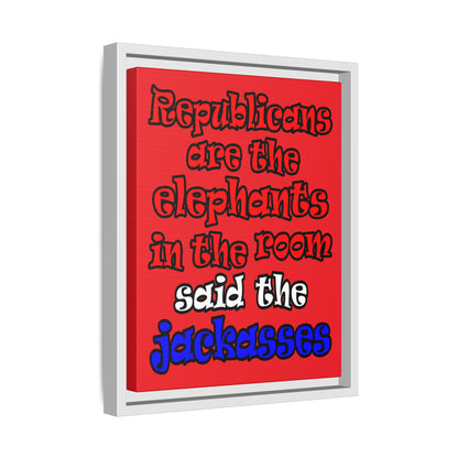 donkeys and elephants - framed canvas art (red)