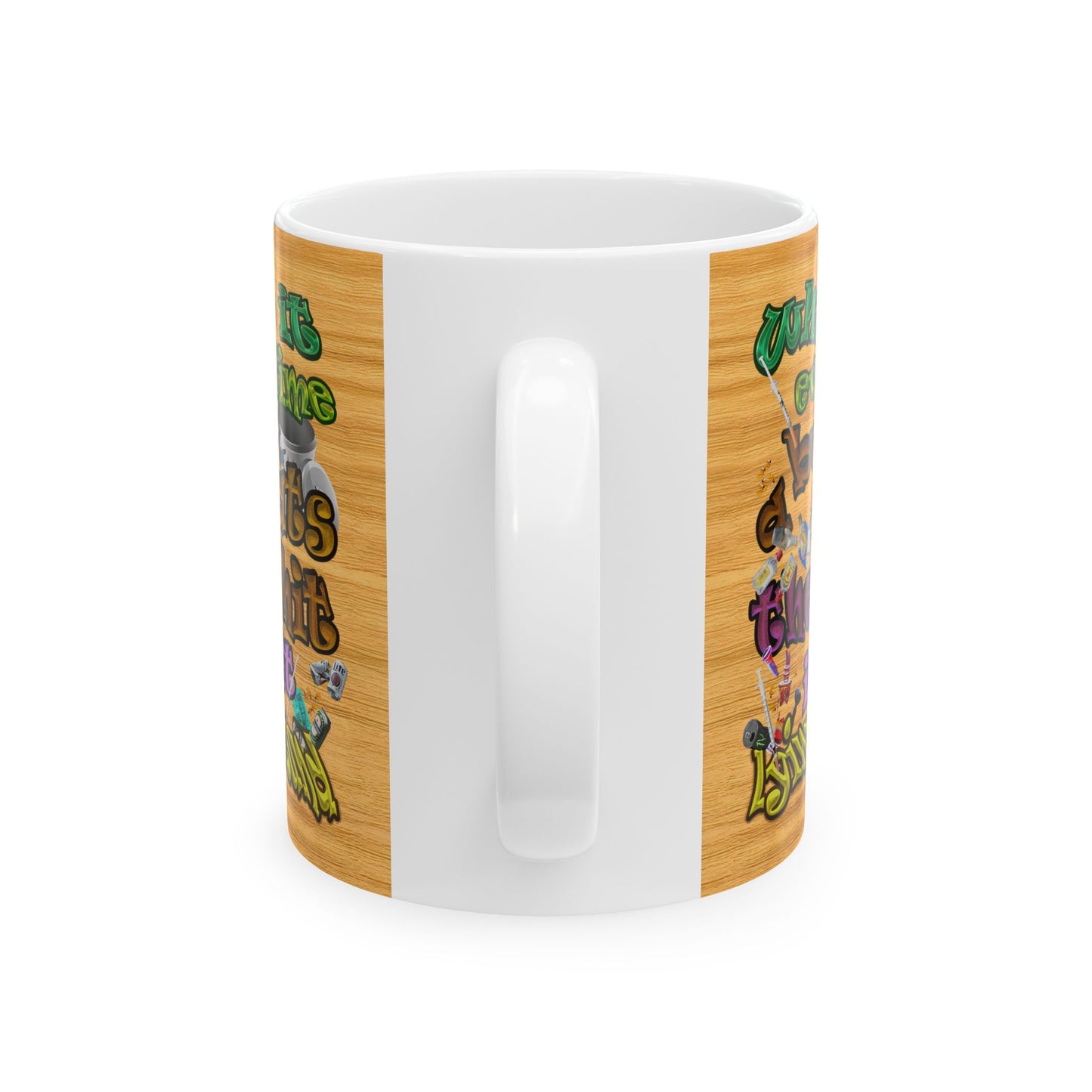 the bum's shit - White Mug (butterscotch wood finish)