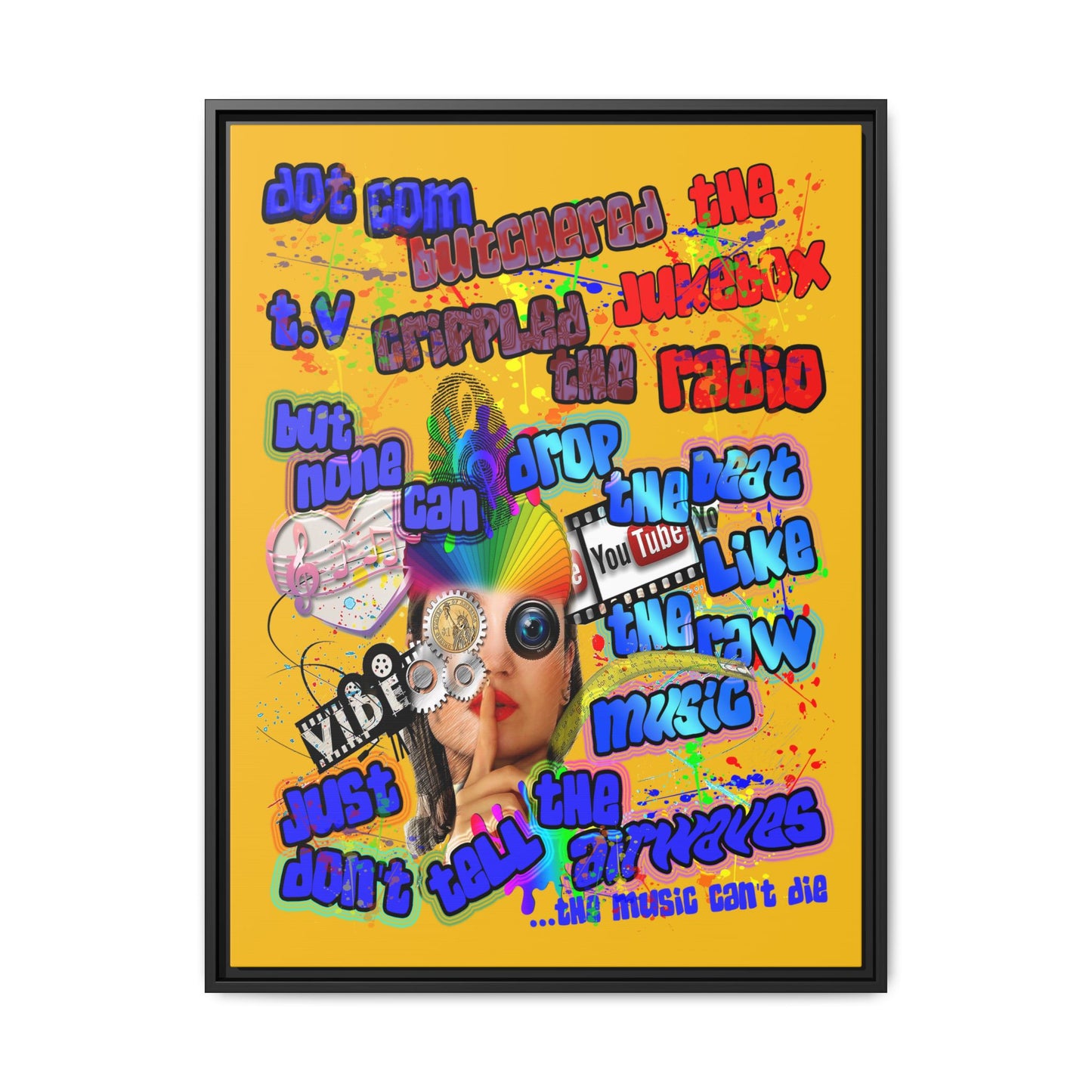 drop the beat - framed canvas art (yellow)