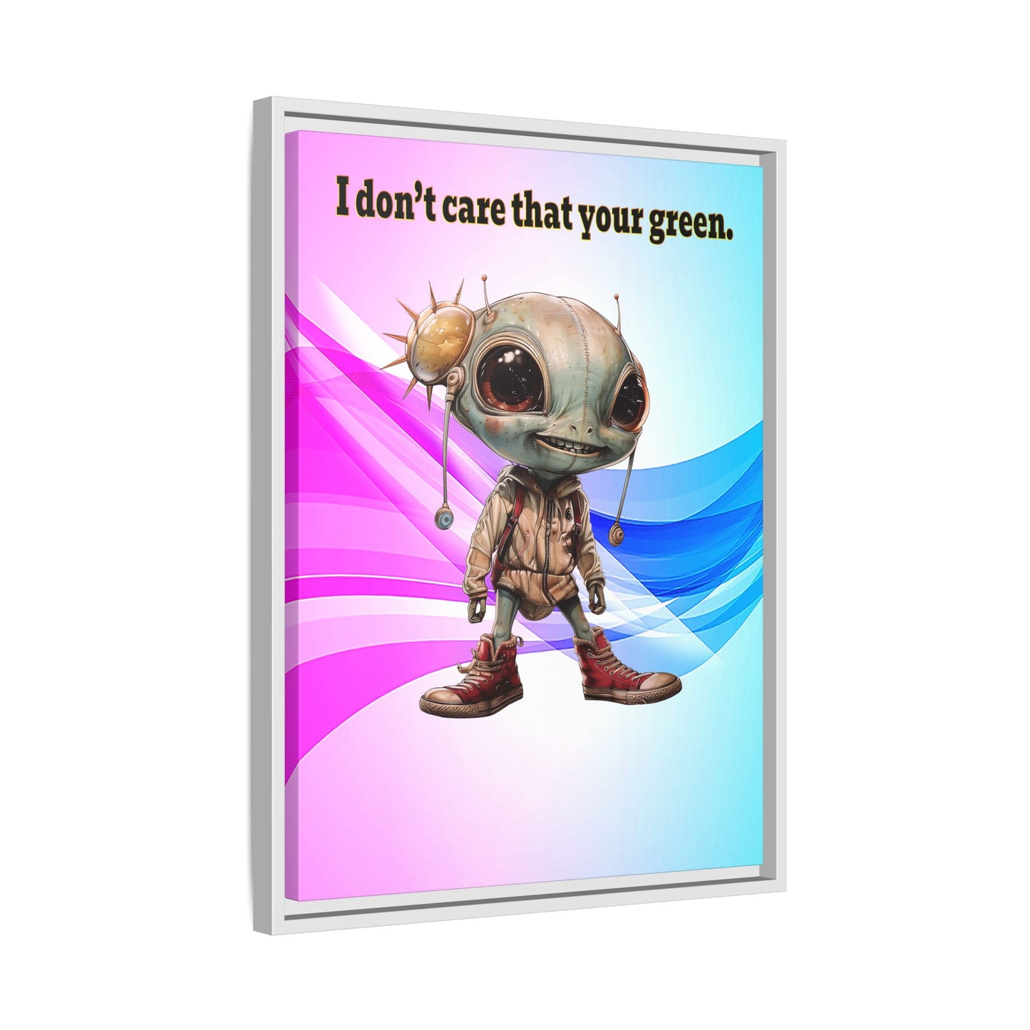 I don't care that your green - framed canvas art (light blue-pink wave)