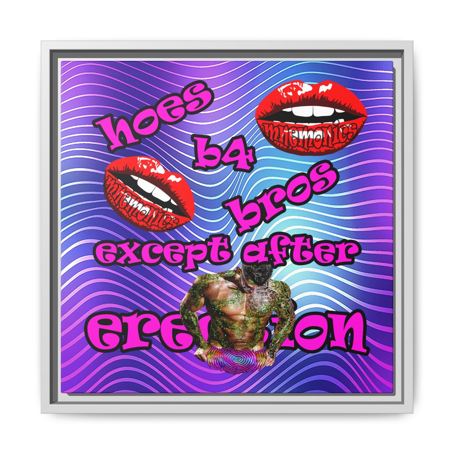 hoes b4 bros - framed canvas art (purple wave)