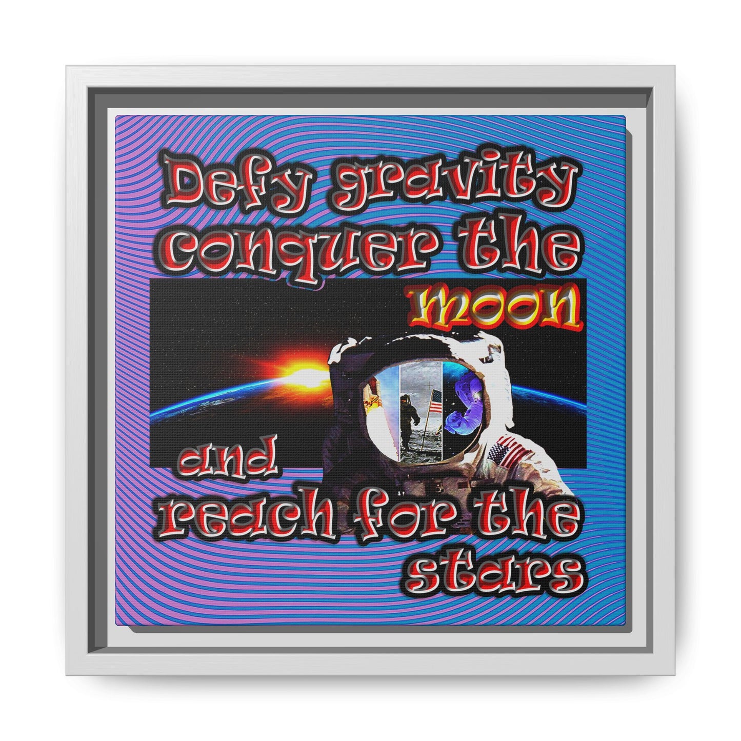 defy conquer reach - framed canvas art (light blue-purple wave)