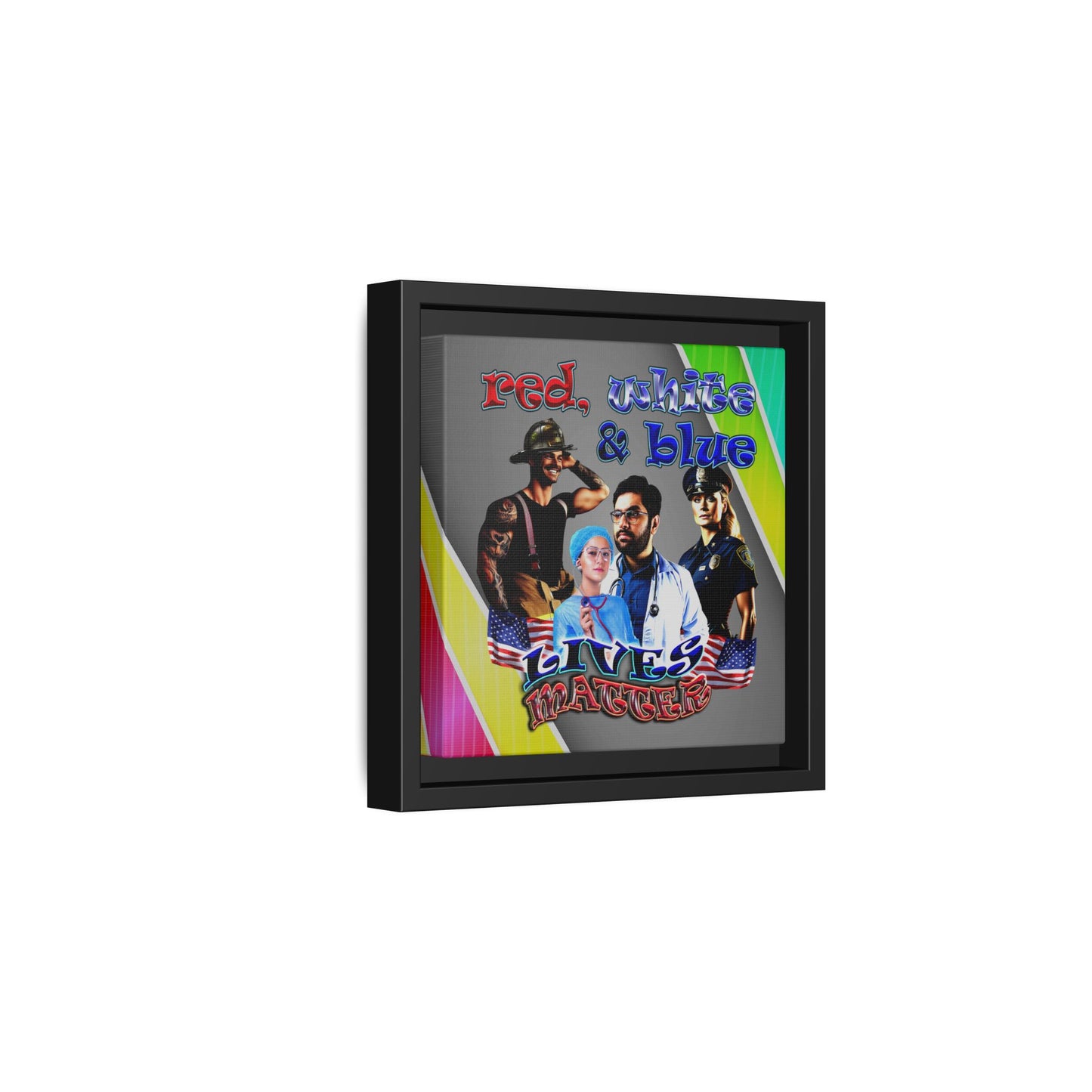 rw&b lives matter - framed canvas art (rainbow split)