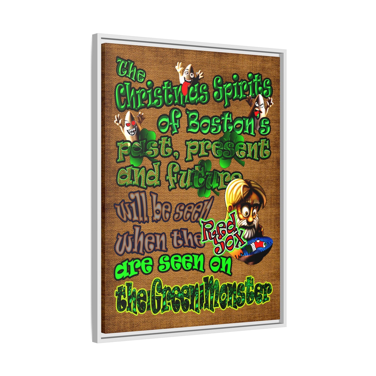 christmas spirits of boston - framed canvas art (brown papyrus)
