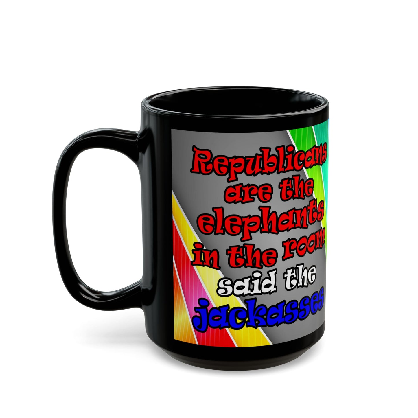 donkeys and elephants - Black Mug (rainbow split)