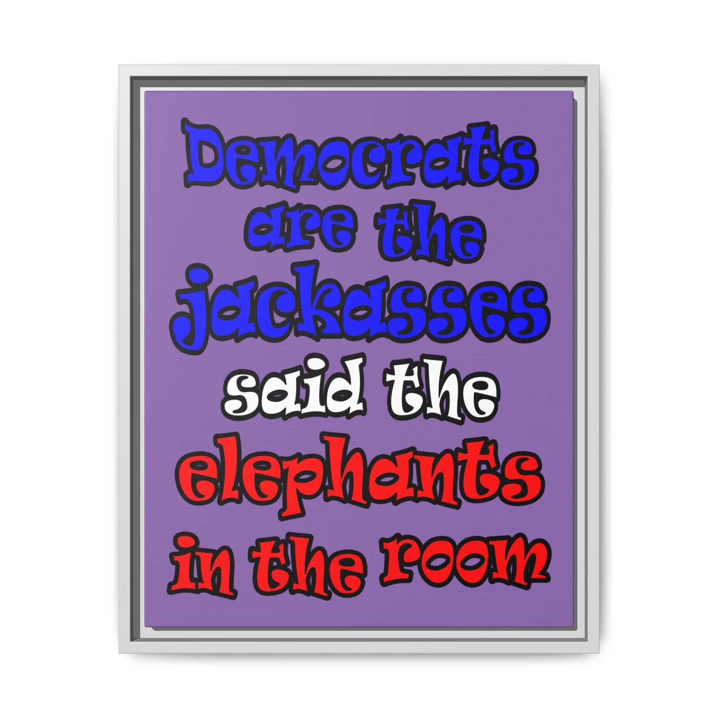 donkeys and elephants - framed canvas art (light purple)