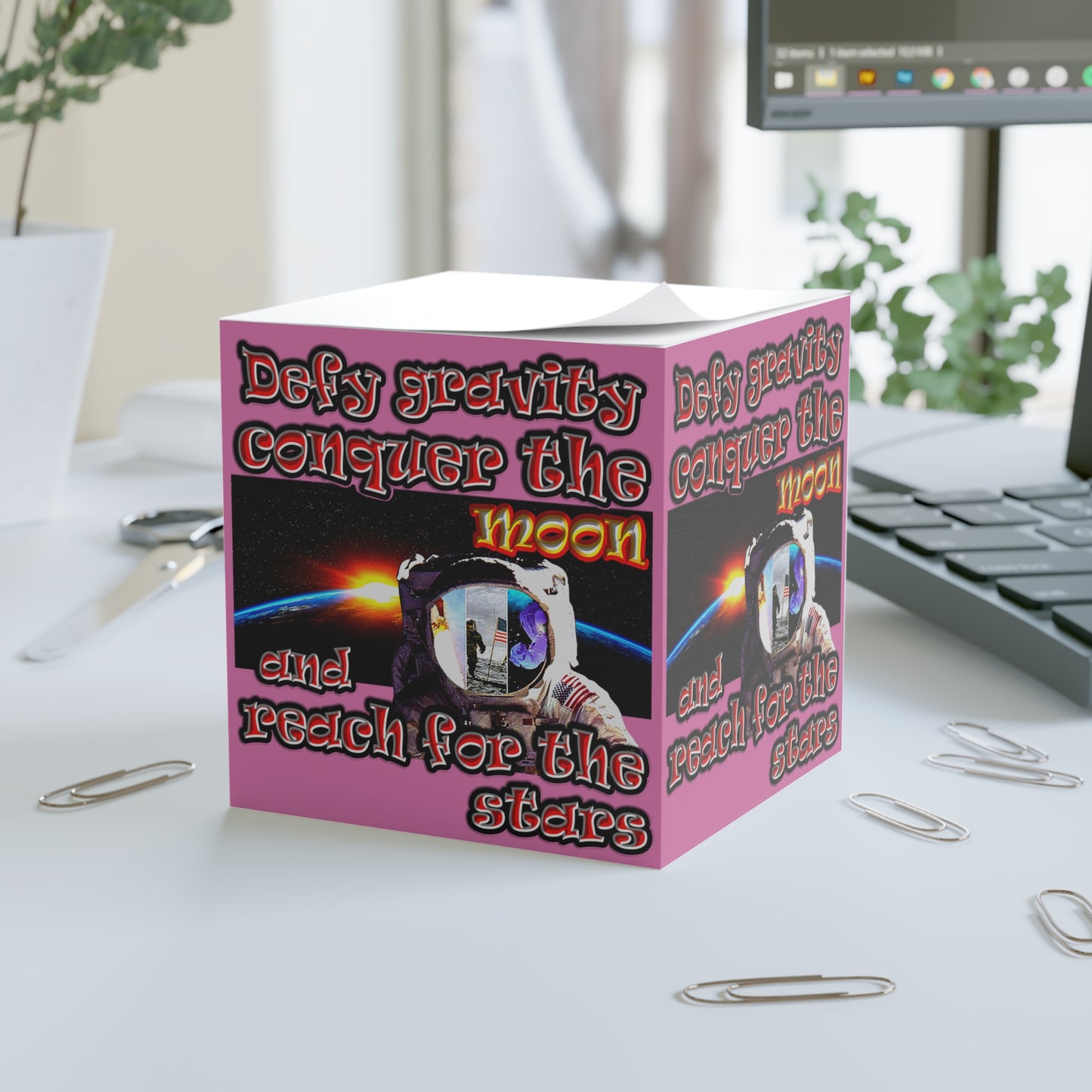 defy conquer reach - note cube (light pink)