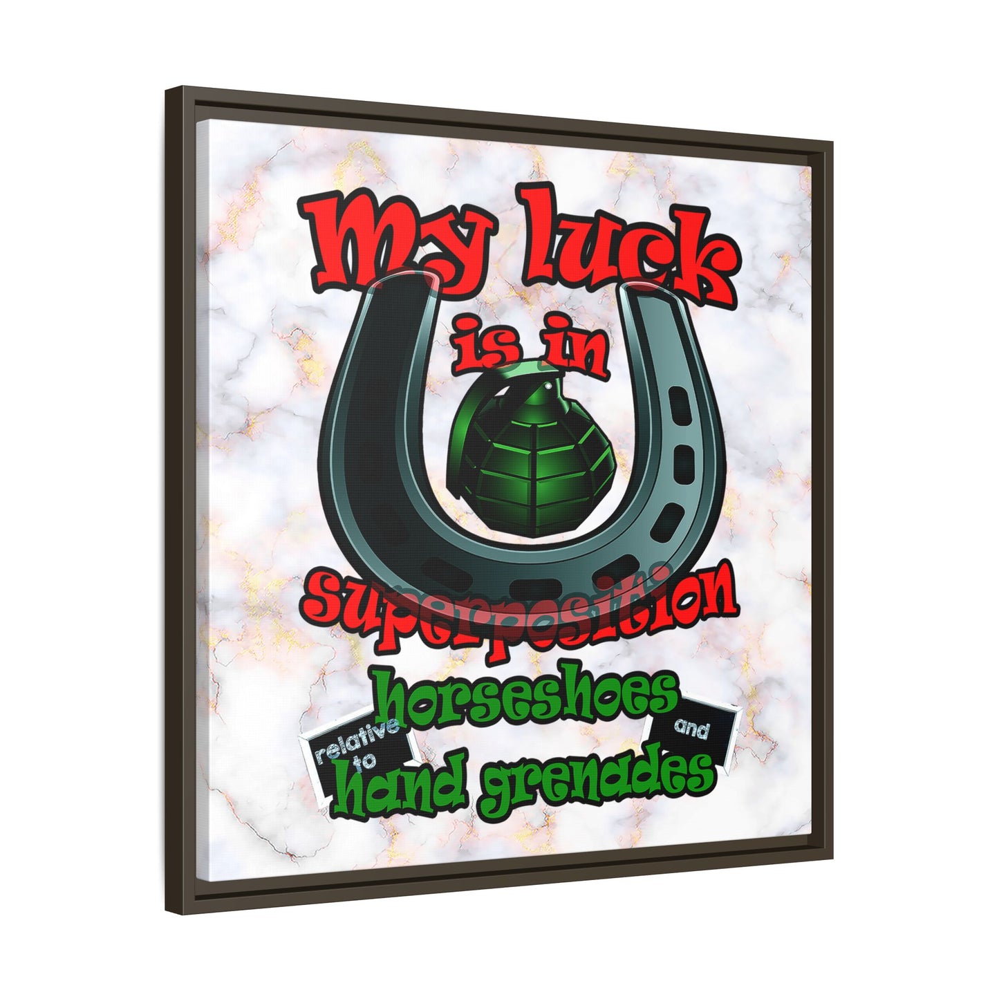 my luck - framed canvas art (white marble)