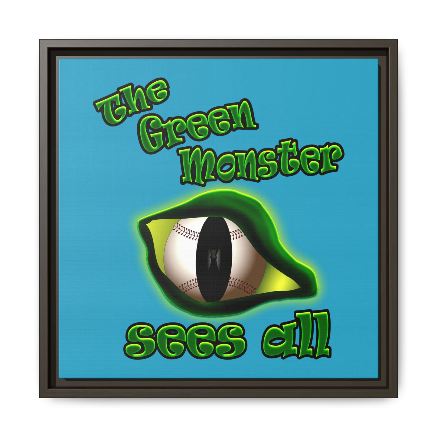 green monster - framed canvas art (turquoise)