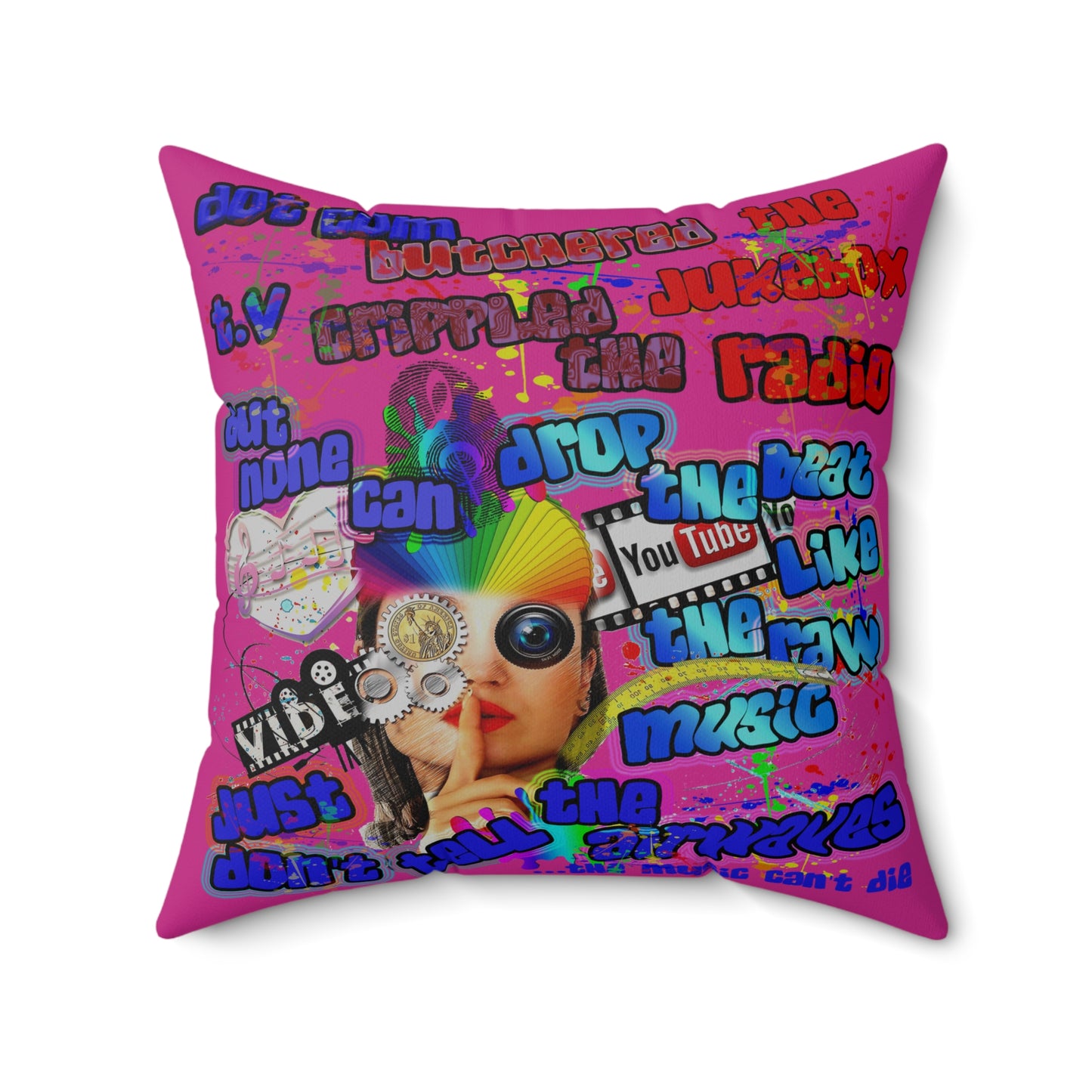 drop the beat - Spun Polyester Square Pillow - (pink)