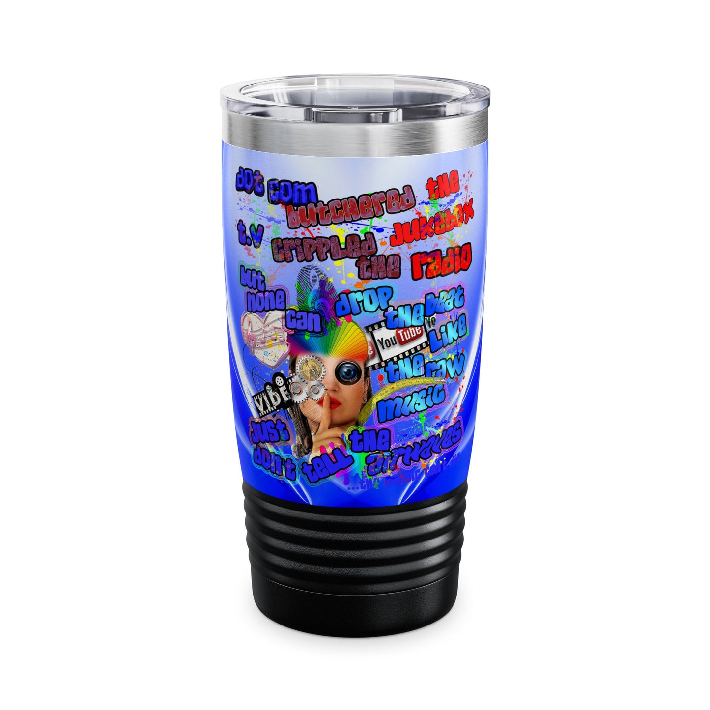 drop the beat - Ringneck Tumbler, 20oz  (blue-white wave)