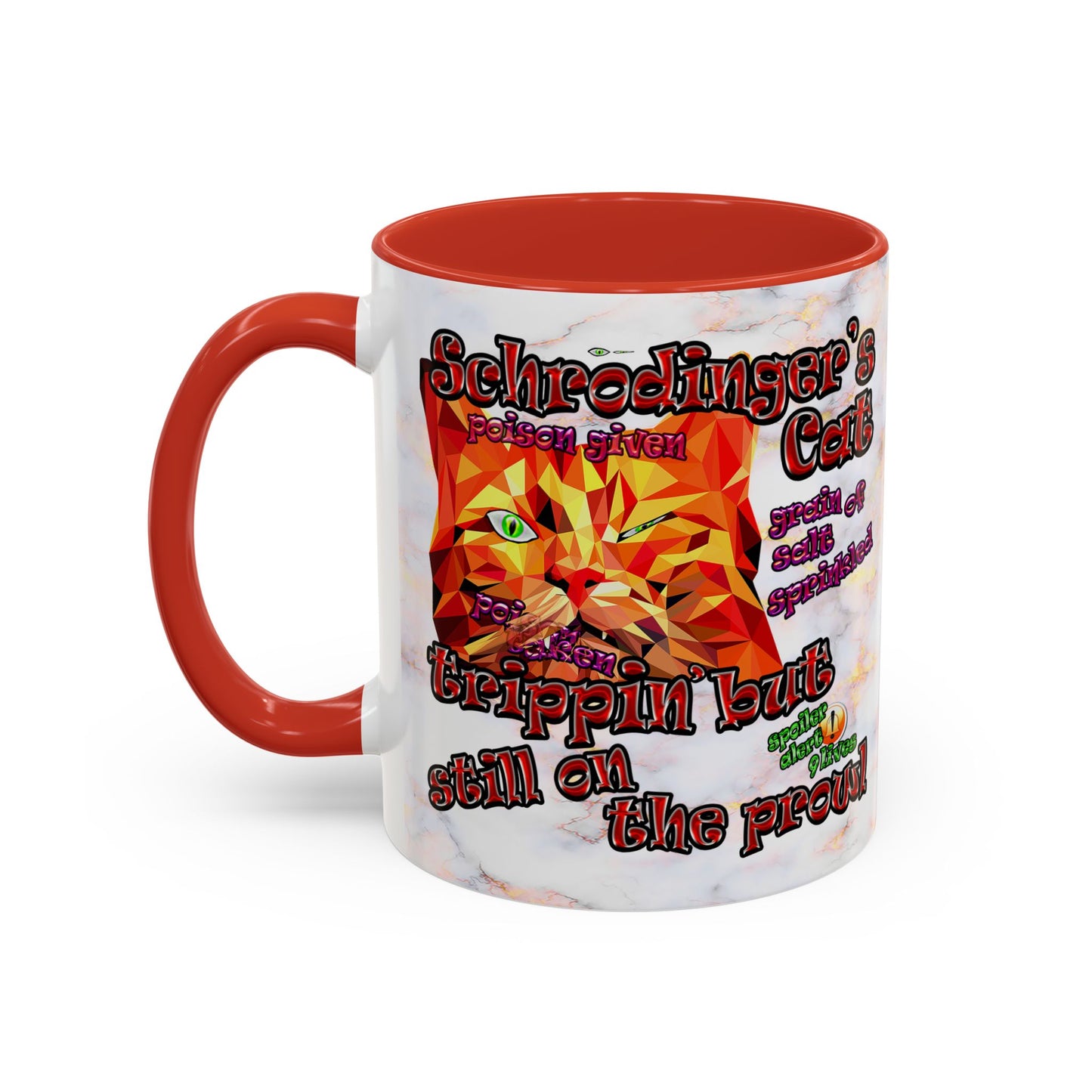 schrodinger's cat - Accent Mug (white marble)