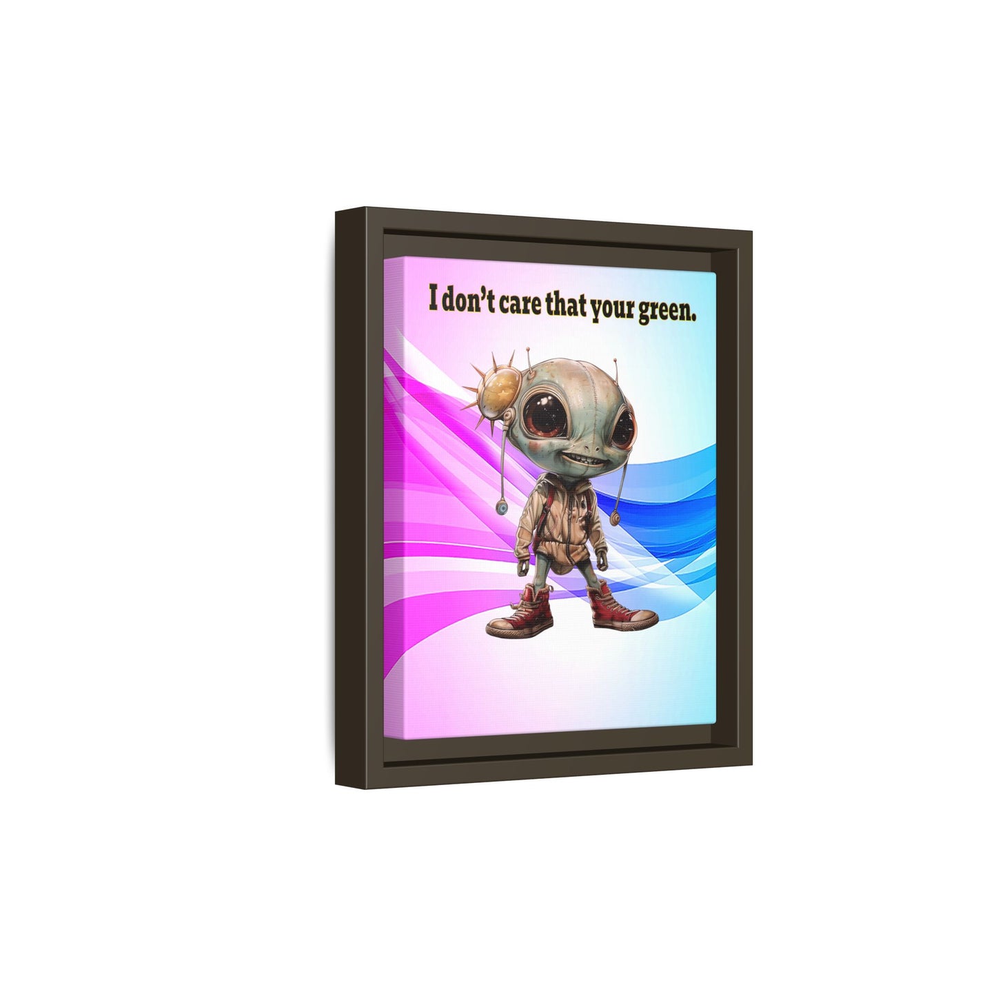 I don't care that your green - framed canvas art (light blue-pink wave)