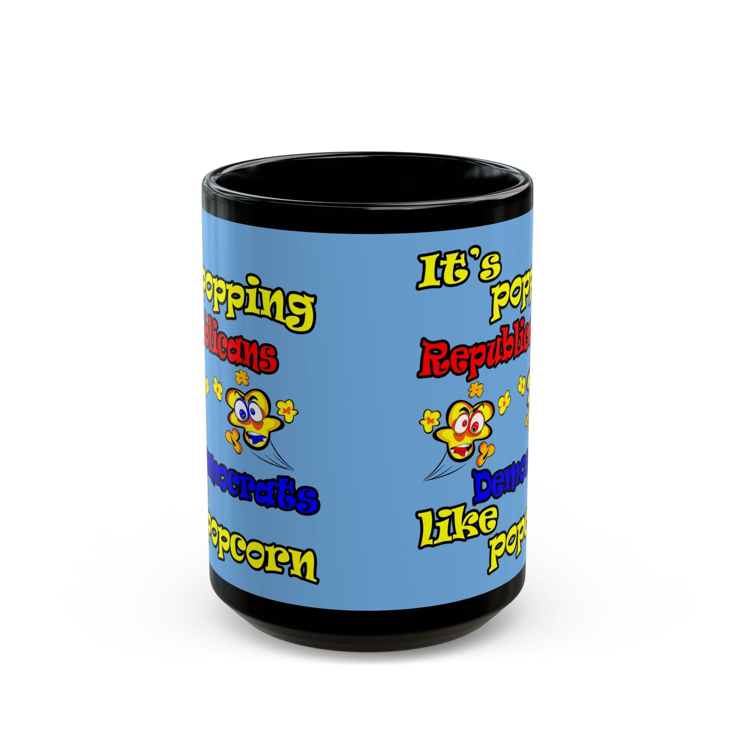 popping like popcorn - Black Mug (light blue)