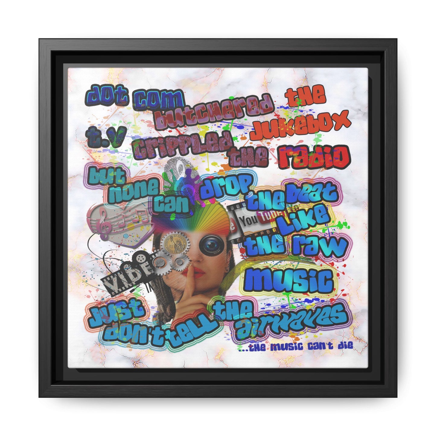 drop the beat - framed canvas art (white marble)