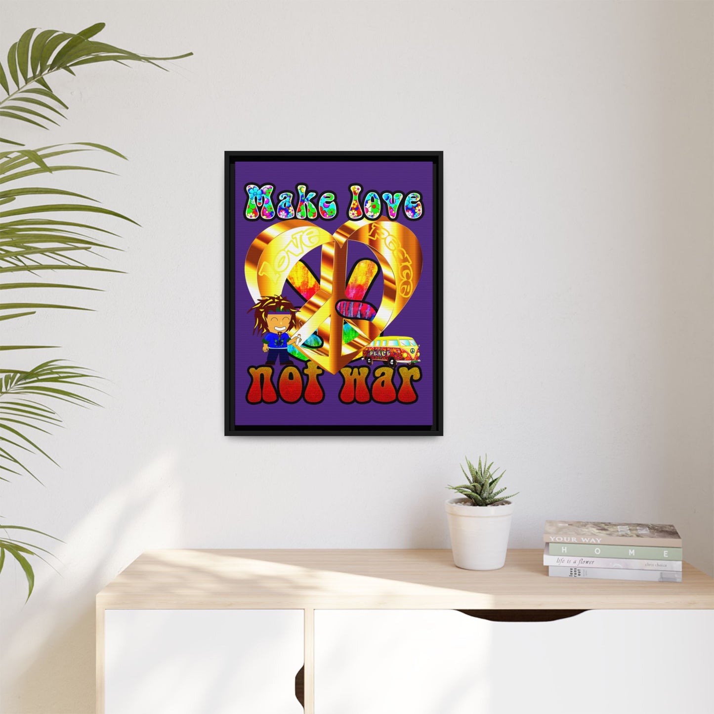 love peace - framed canvas art (purple)