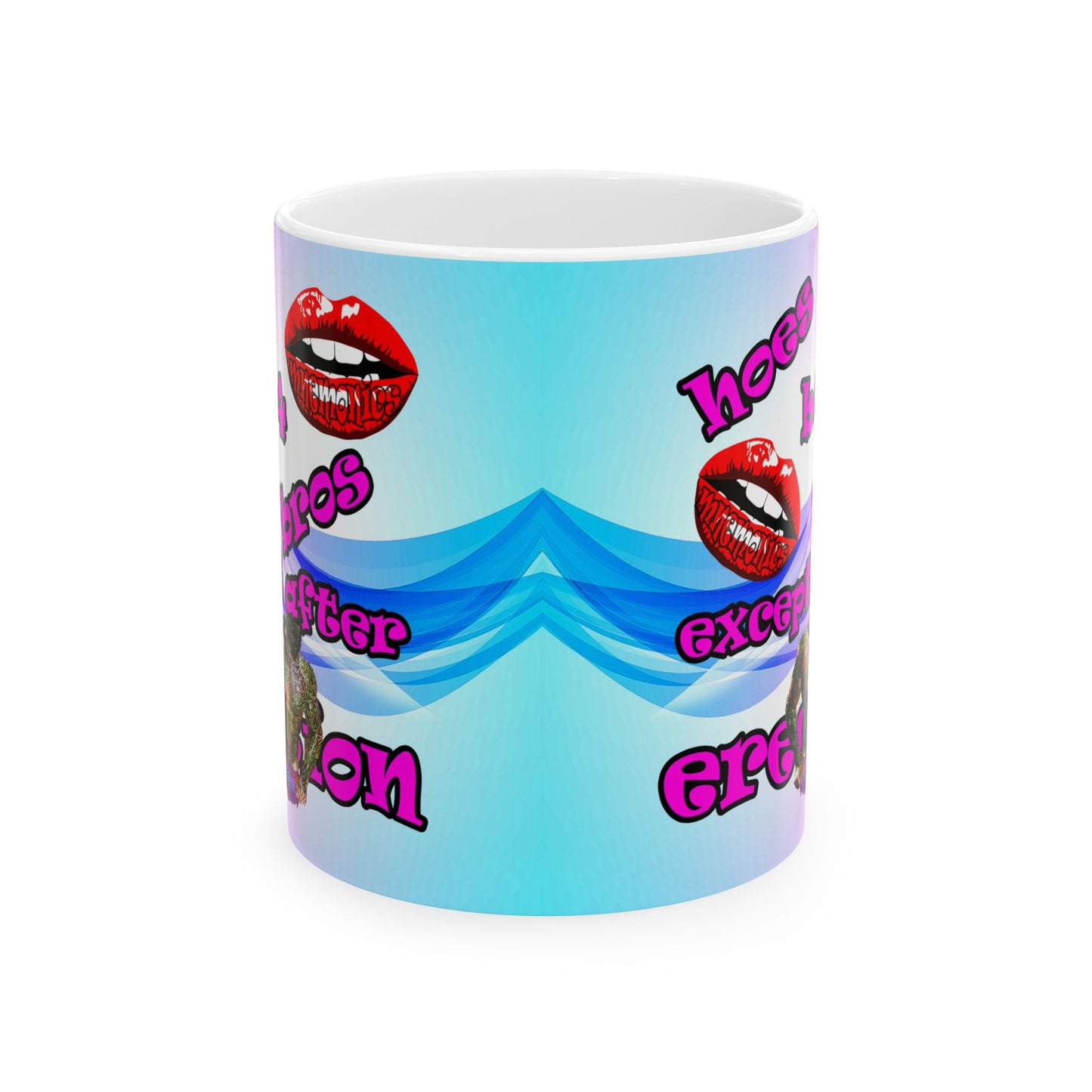 hoes b4 bros - White Mug (light blue-pink wave)