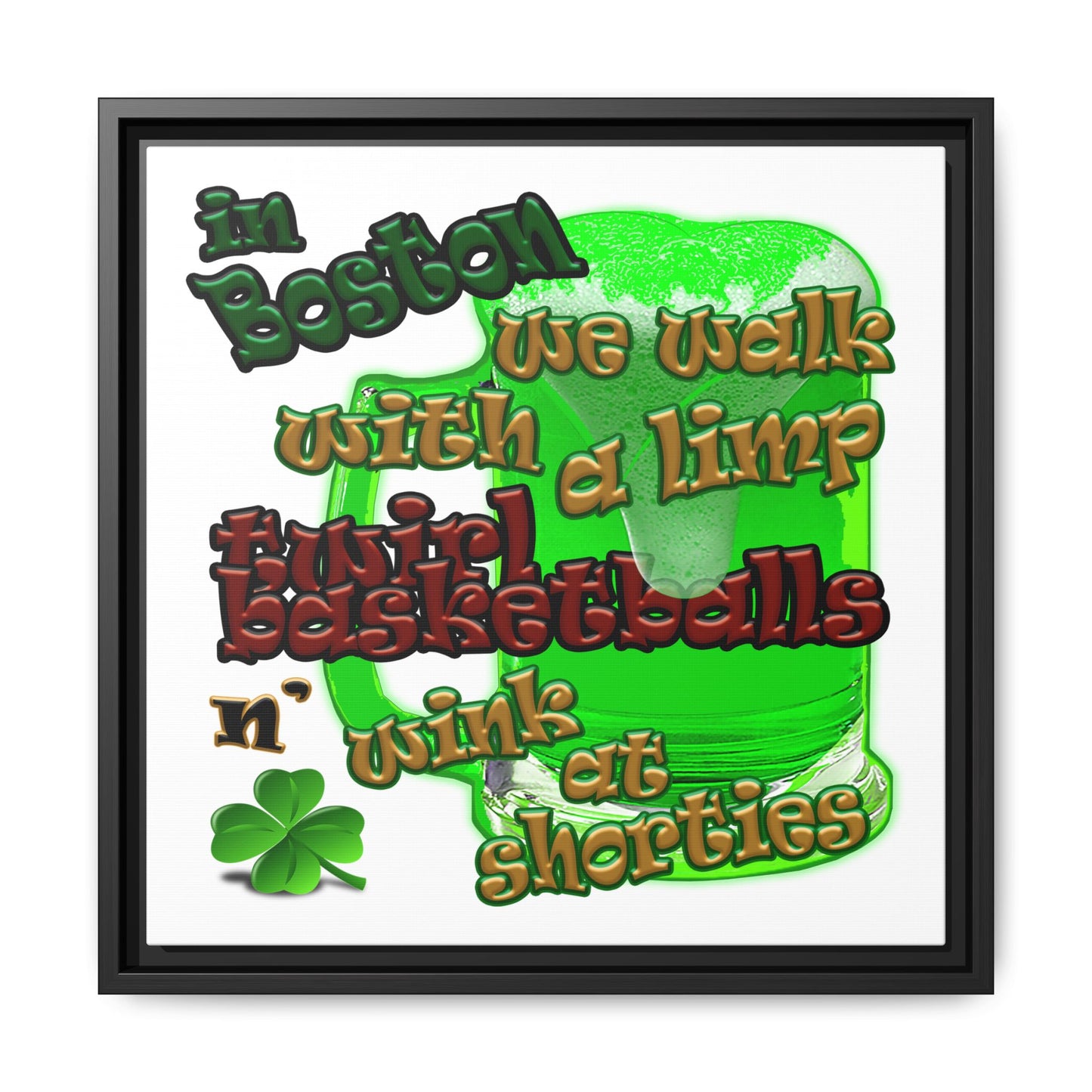 celtics logo - framed canvas art (white)