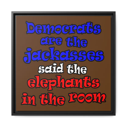 donkeys and elephants - framed canvas art (brown)