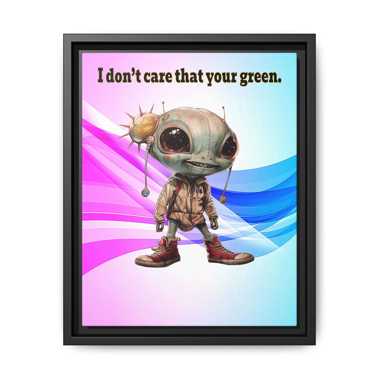 I don't care that your green - framed canvas art (light blue-pink wave)