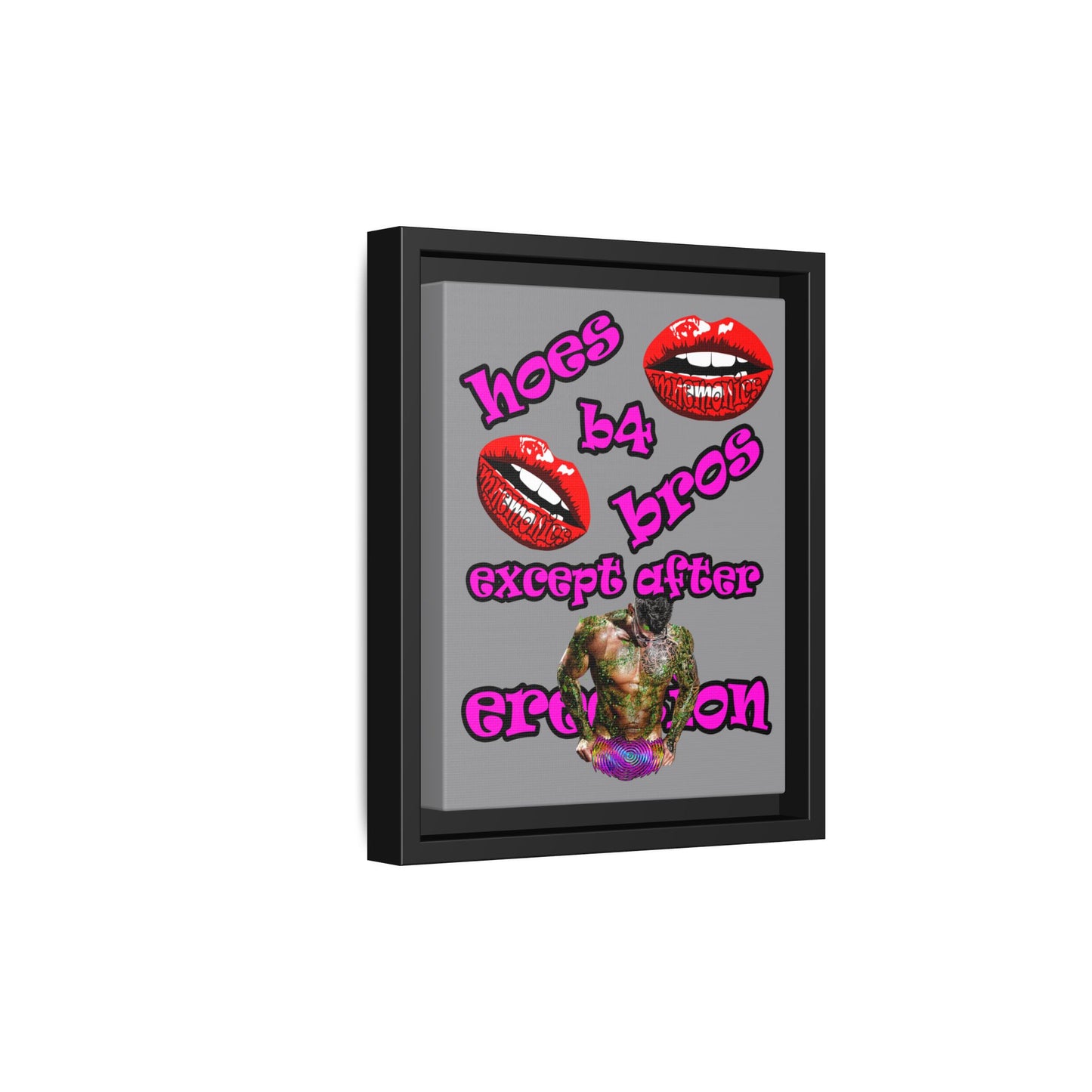 hoes b4 bros - framed canvas art (grey)