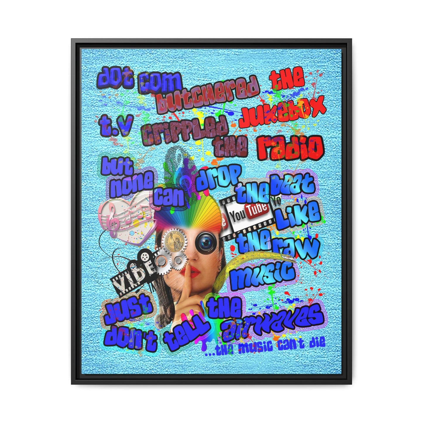 drop the beat - framed canvas art (faded blue)