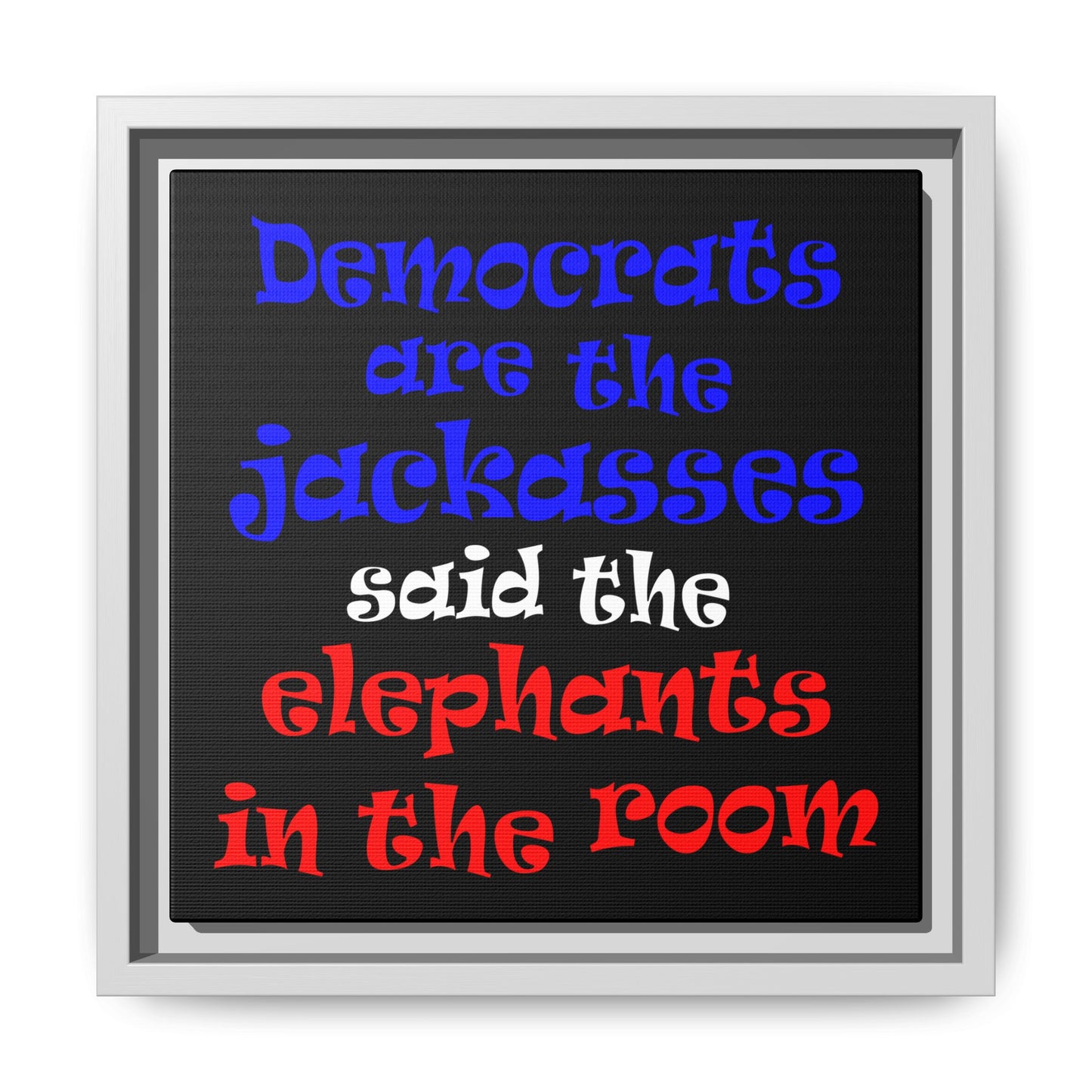 donkeys and elephants - framed canvas art (black)