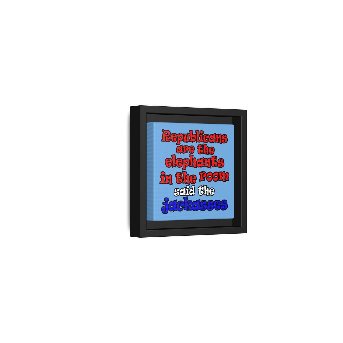 donkeys and elephants - framed canvas art (light blue)