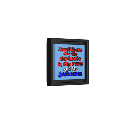 donkeys and elephants - framed canvas art (light blue)