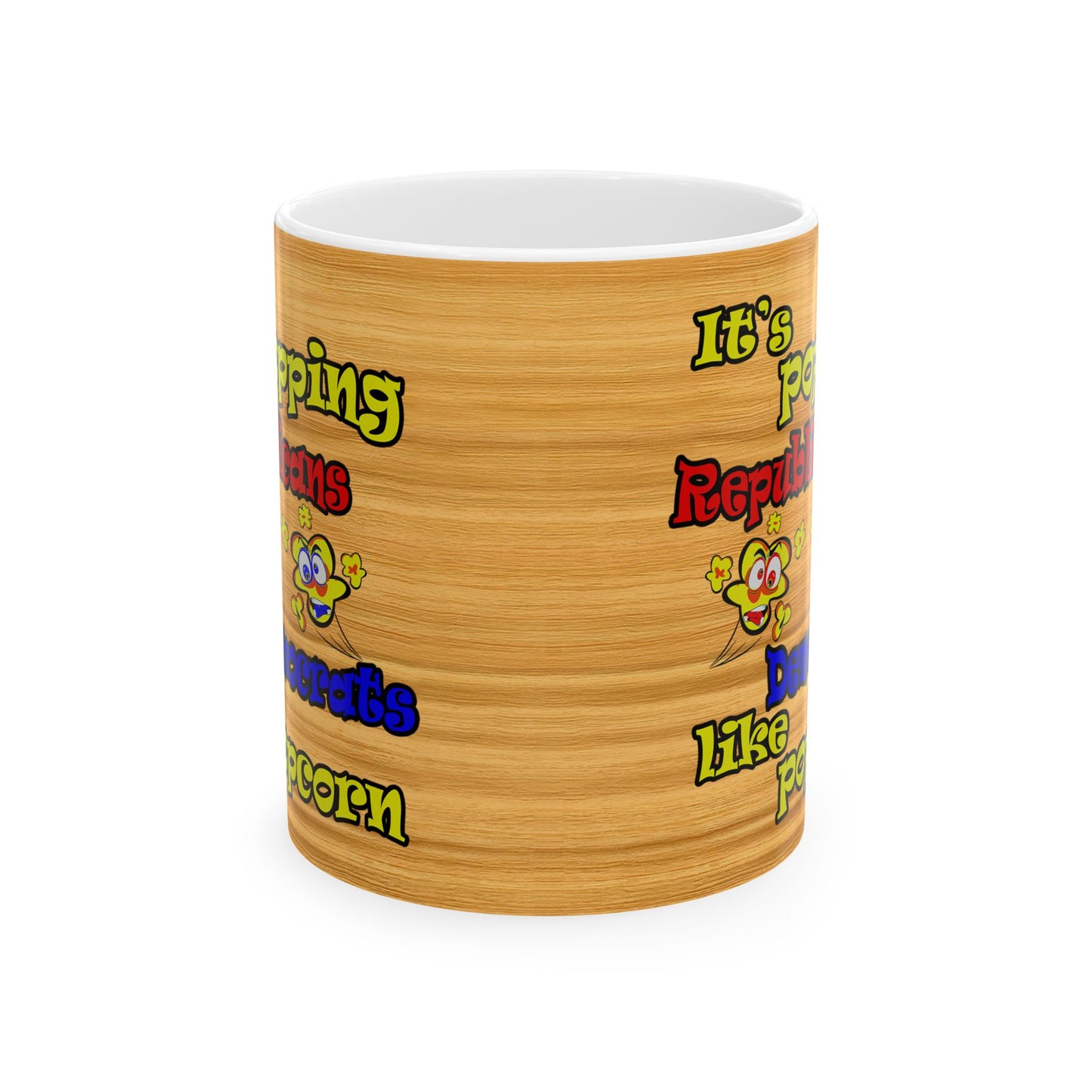 popping like popcorn - White Mug (butterscotch wood finish)