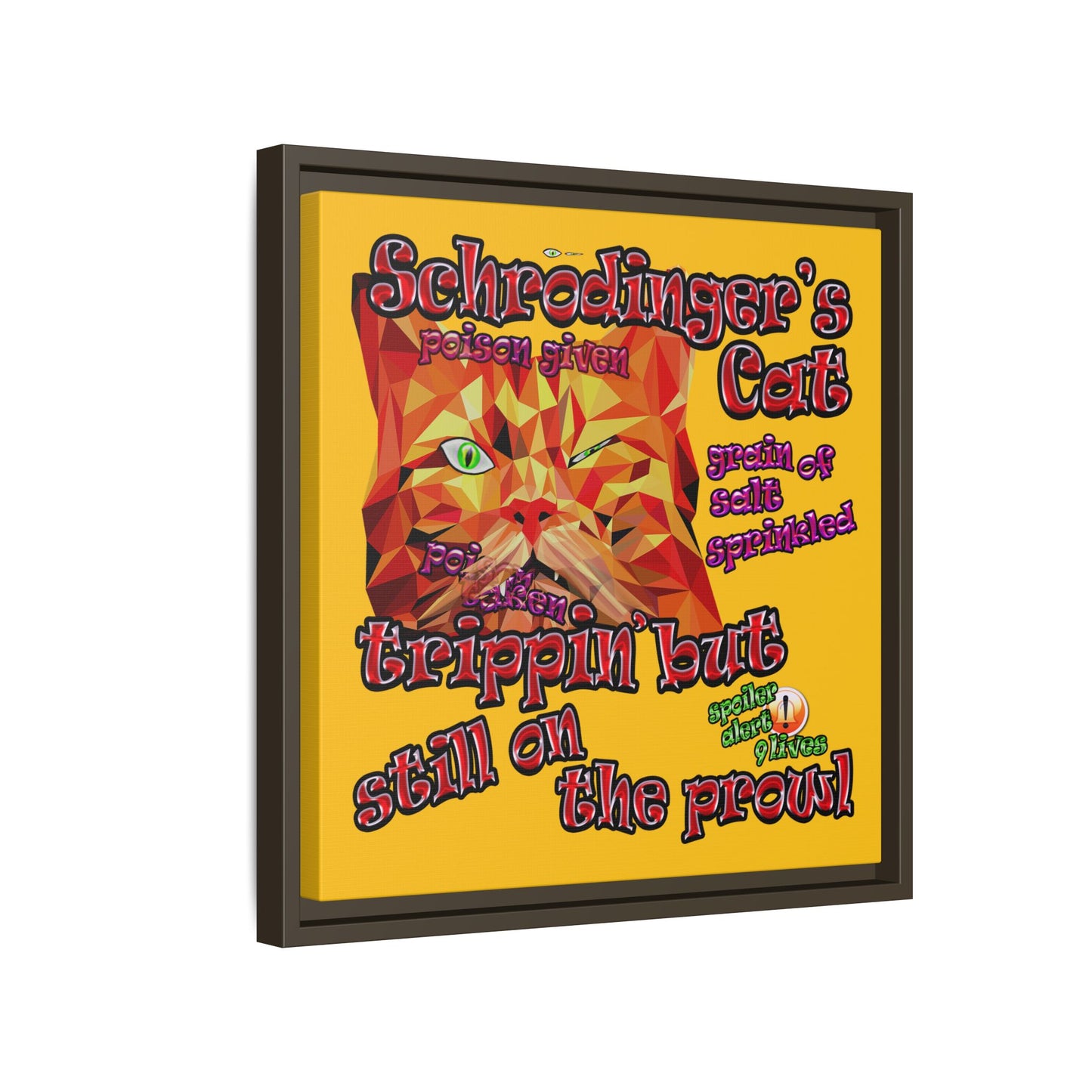 schrodinger's cat - framed canvas art (yellow)
