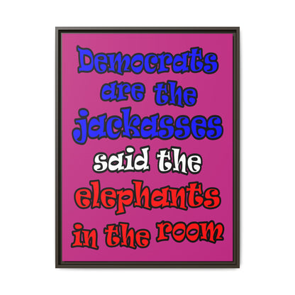 donkeys and elephants - framed canvas art (pink)