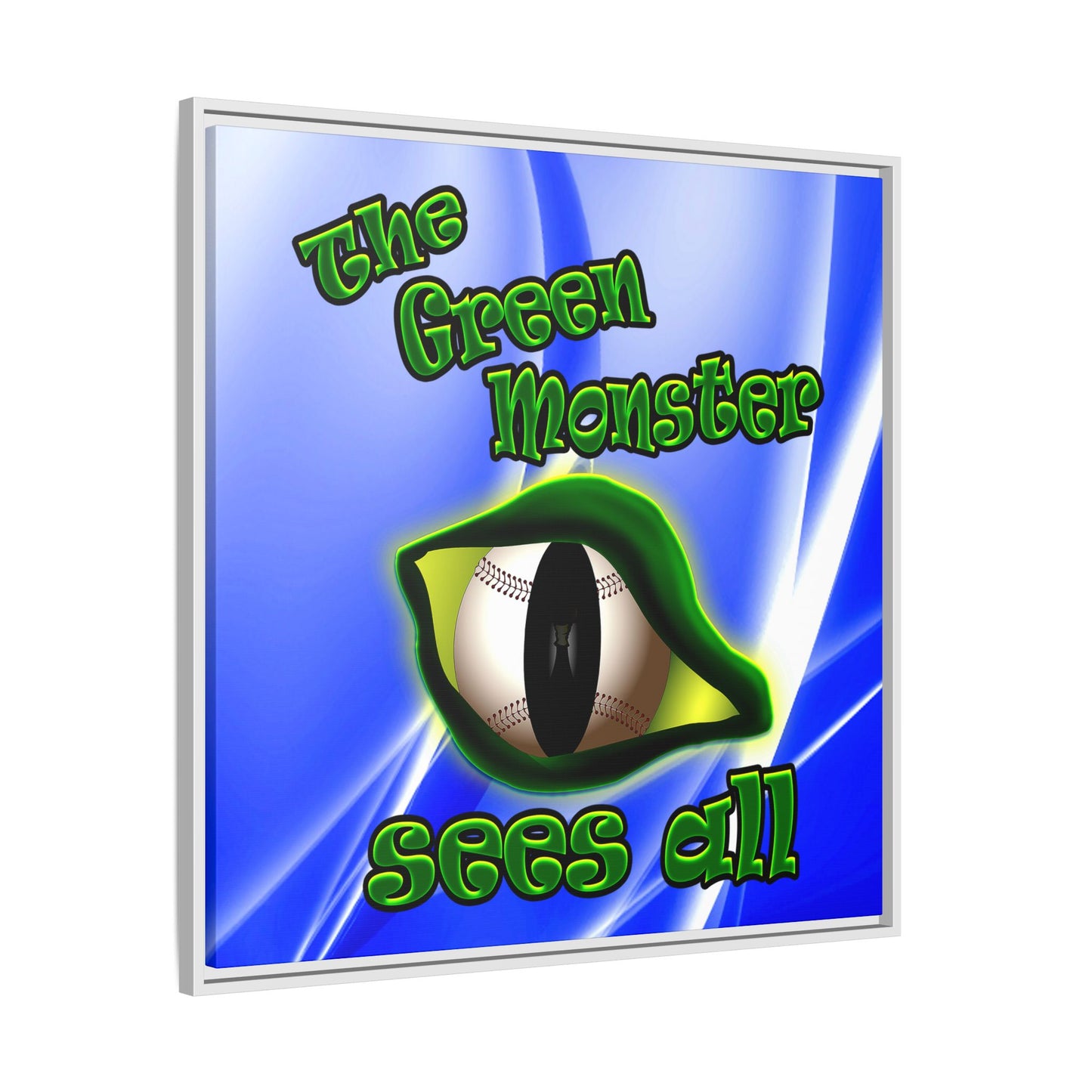 green monster - framed canvas art (blue-white wave)