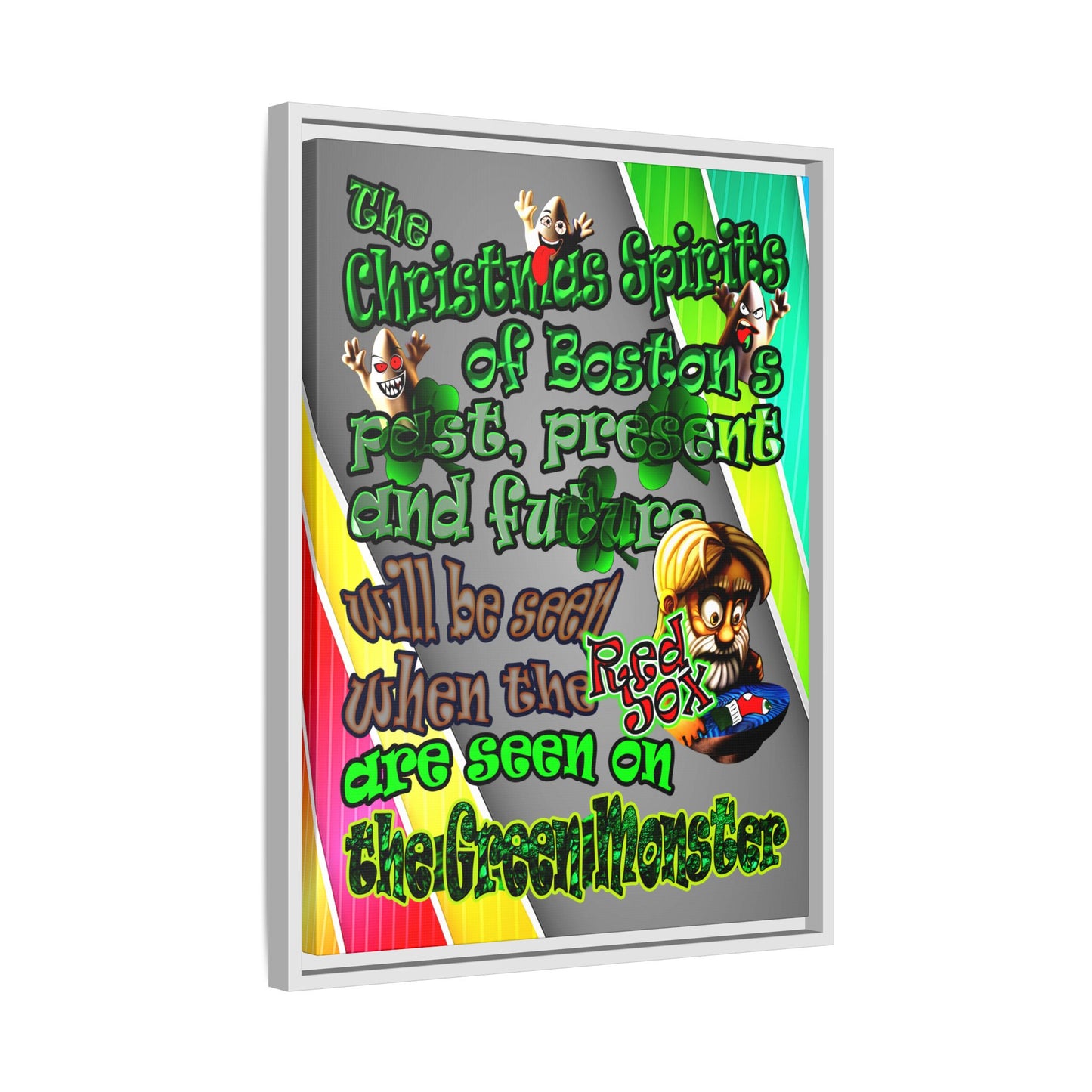 christmas spirits of boston - framed canvas art (rainbow split)
