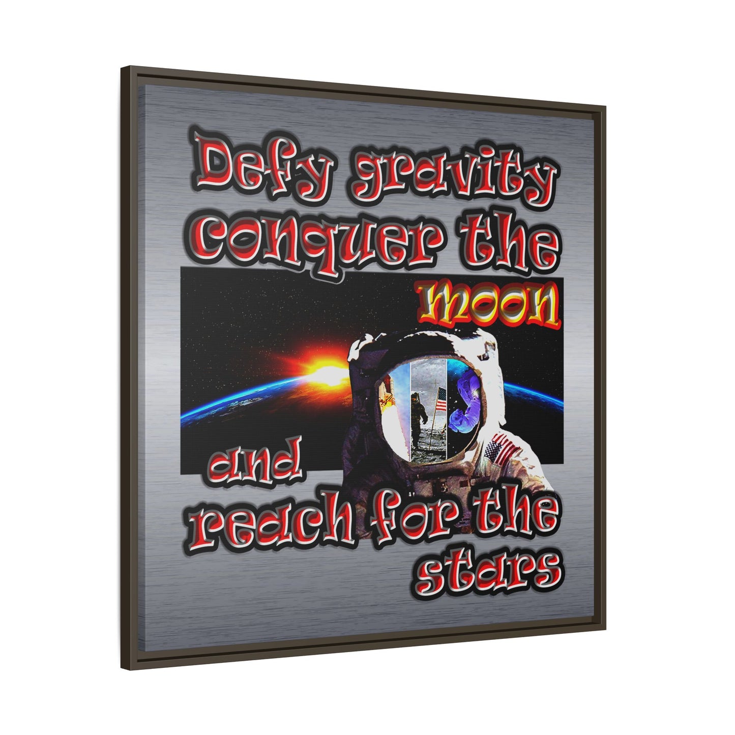 defy conquer reach - framed canvas art (brushed nickel)