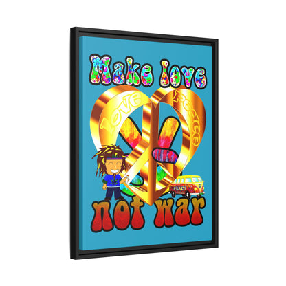 love peace - framed canvas art (turquoise)