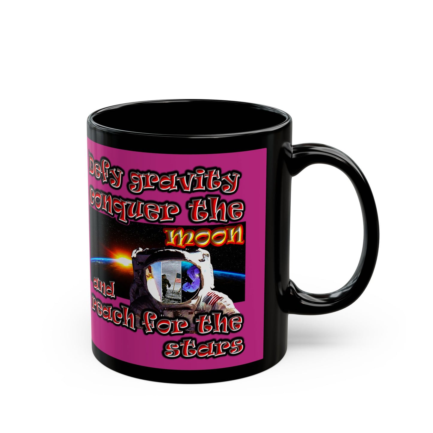 defy conquer reach - Black Mug (pink)