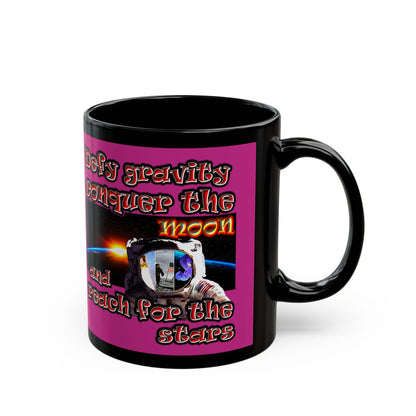 defy conquer reach - Black Mug (pink)