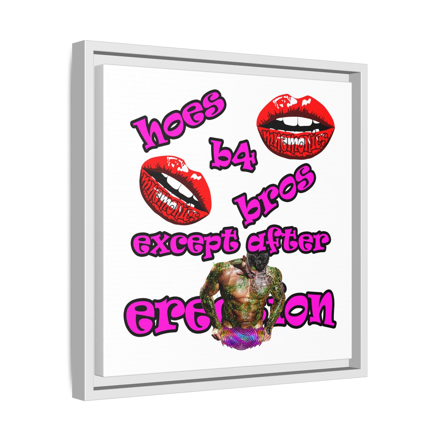 hoes b4 bros - framed canvas art (white)