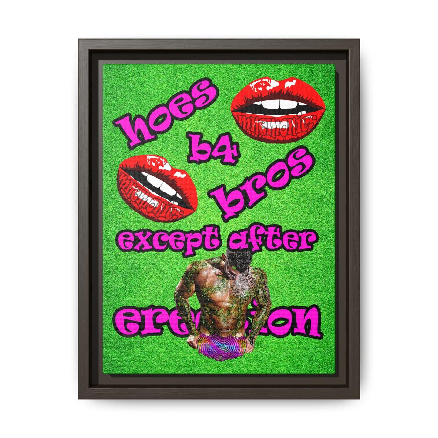 hoes b4 bros - framed canvas art (green turf)