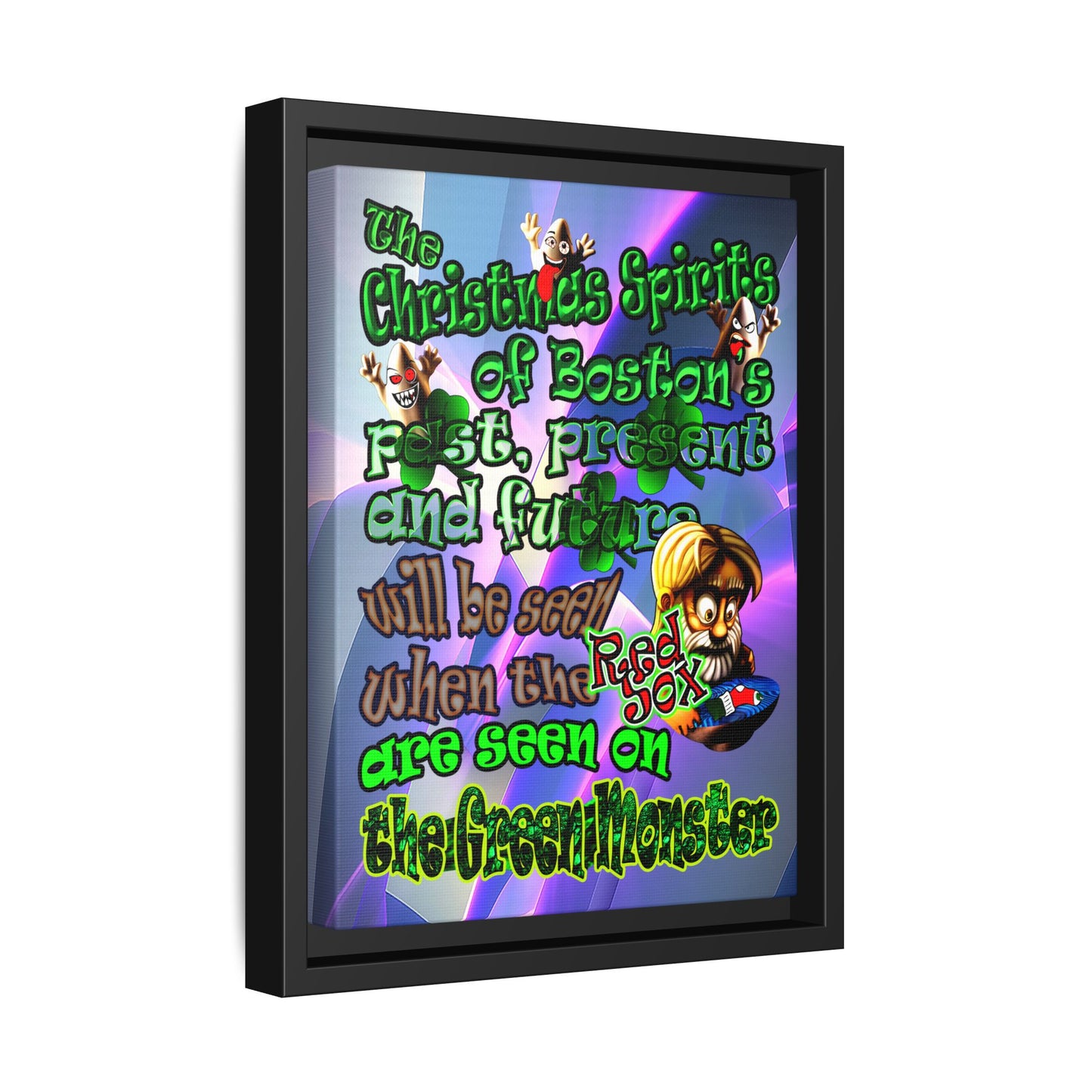 christmas spirits of boston - framed canvas art (grey-pink wave)