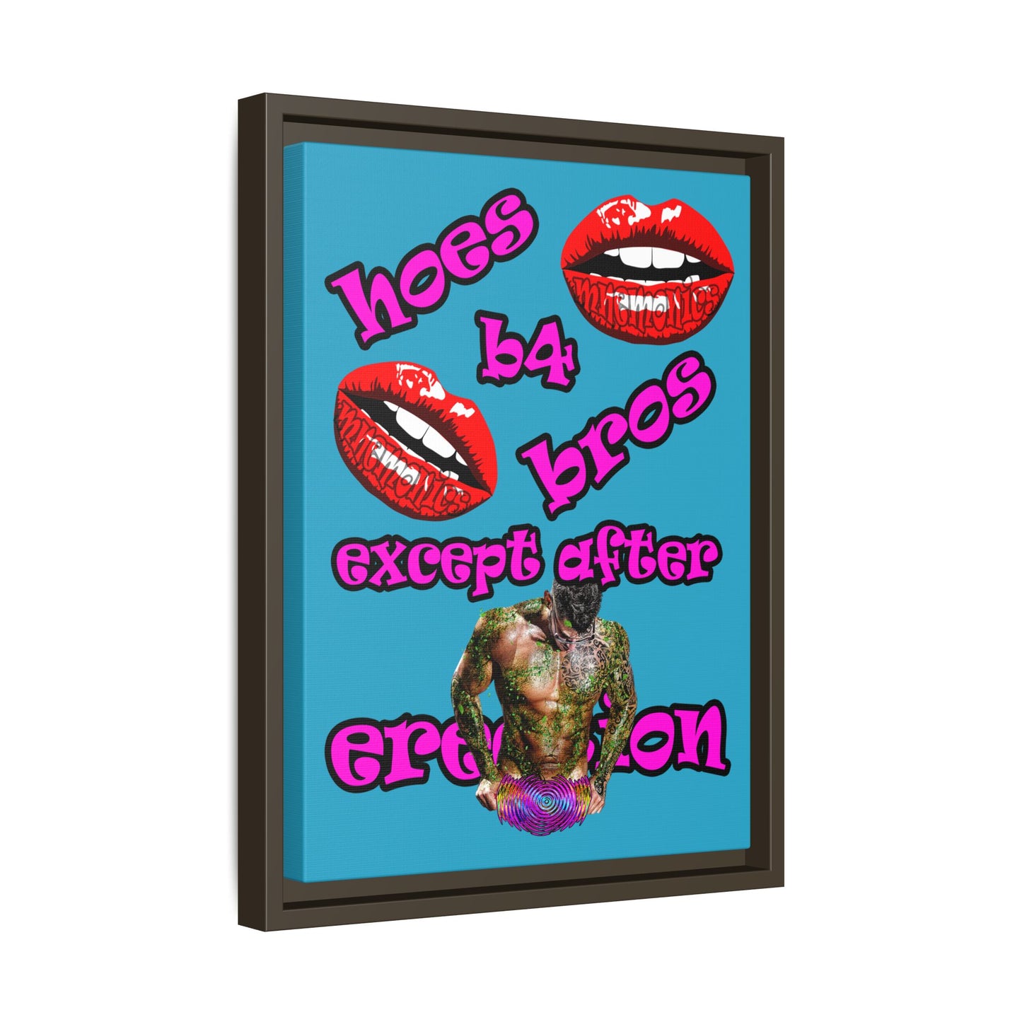 hoes b4 bros - framed canvas art (turquoise)