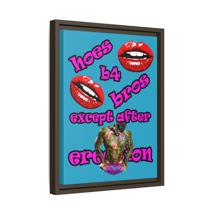 hoes b4 bros - framed canvas art (turquoise)