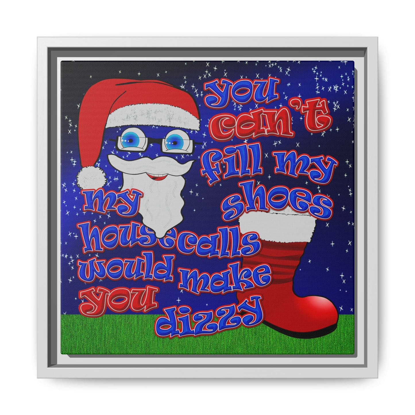 santa's shoes - framed canvas art ('snoops' background)
