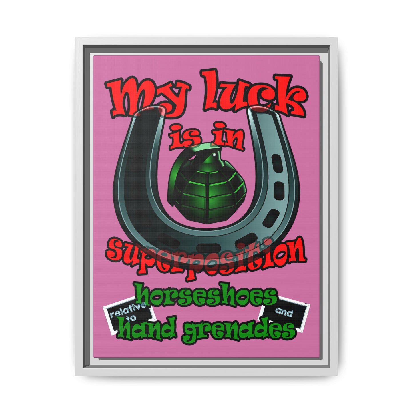 my luck - framed canvas art (light pink)