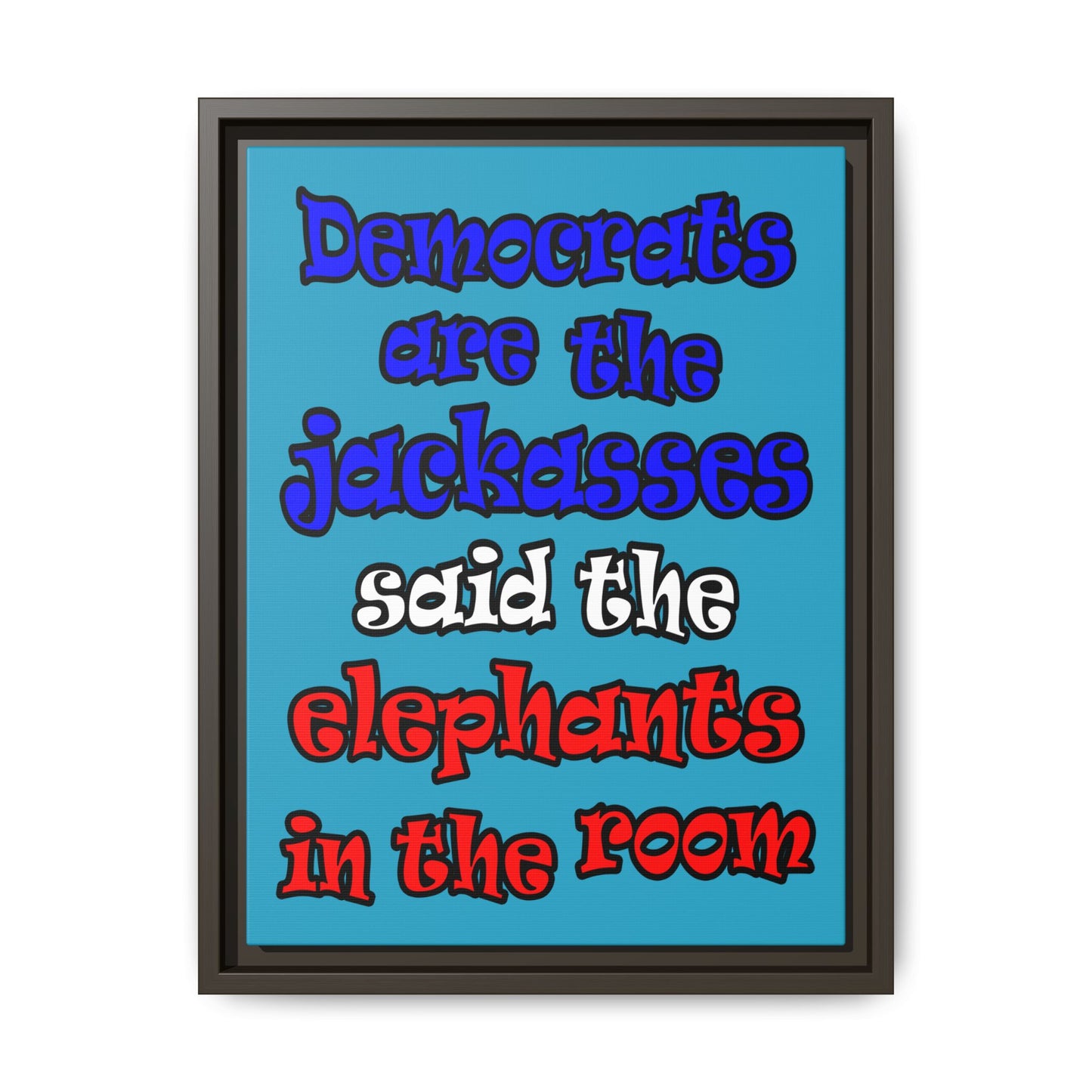donkeys and elephants - framed canvas art (turquoise)